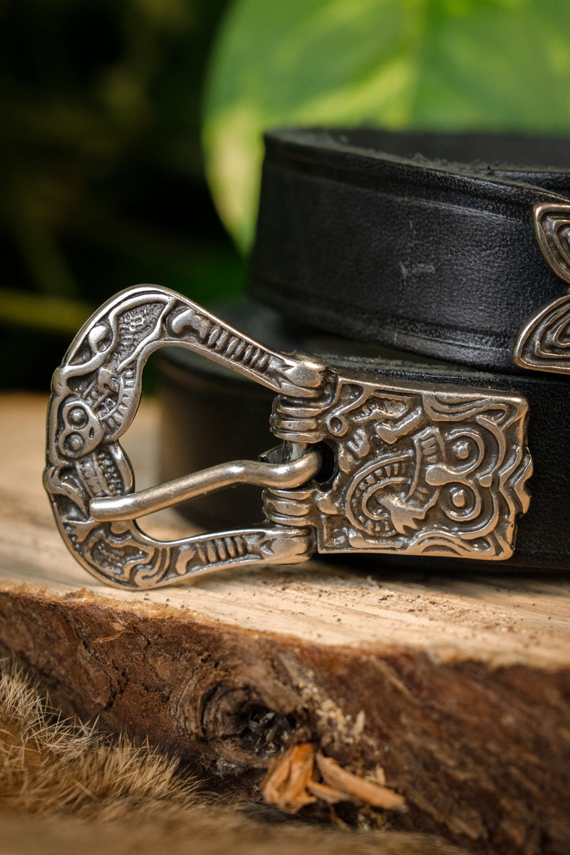 Pas Birka, czarny, posrebrzany, 165 cm