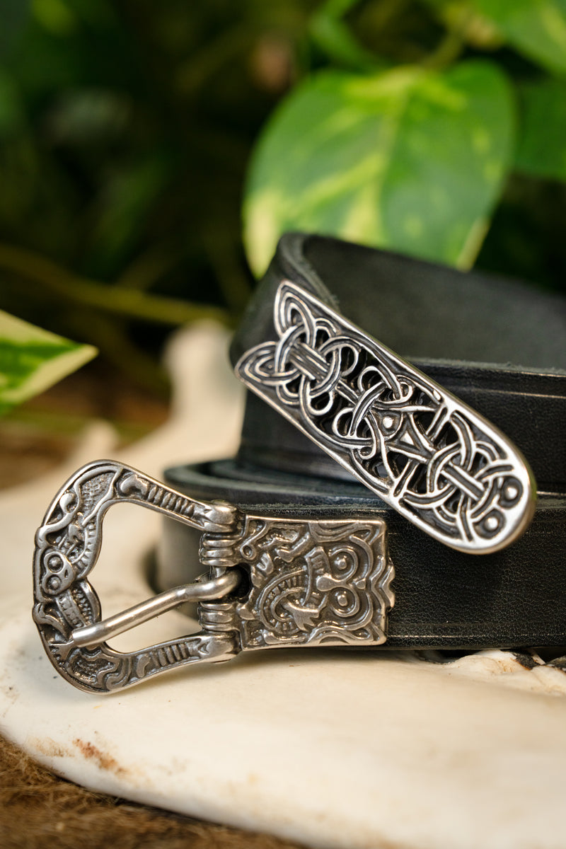 Pas Birka, czarny, posrebrzany, 165 cm