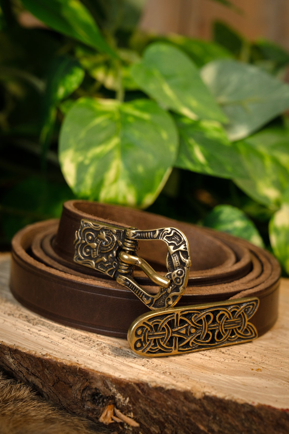 Birka Belt, brass, 165 cm, brown