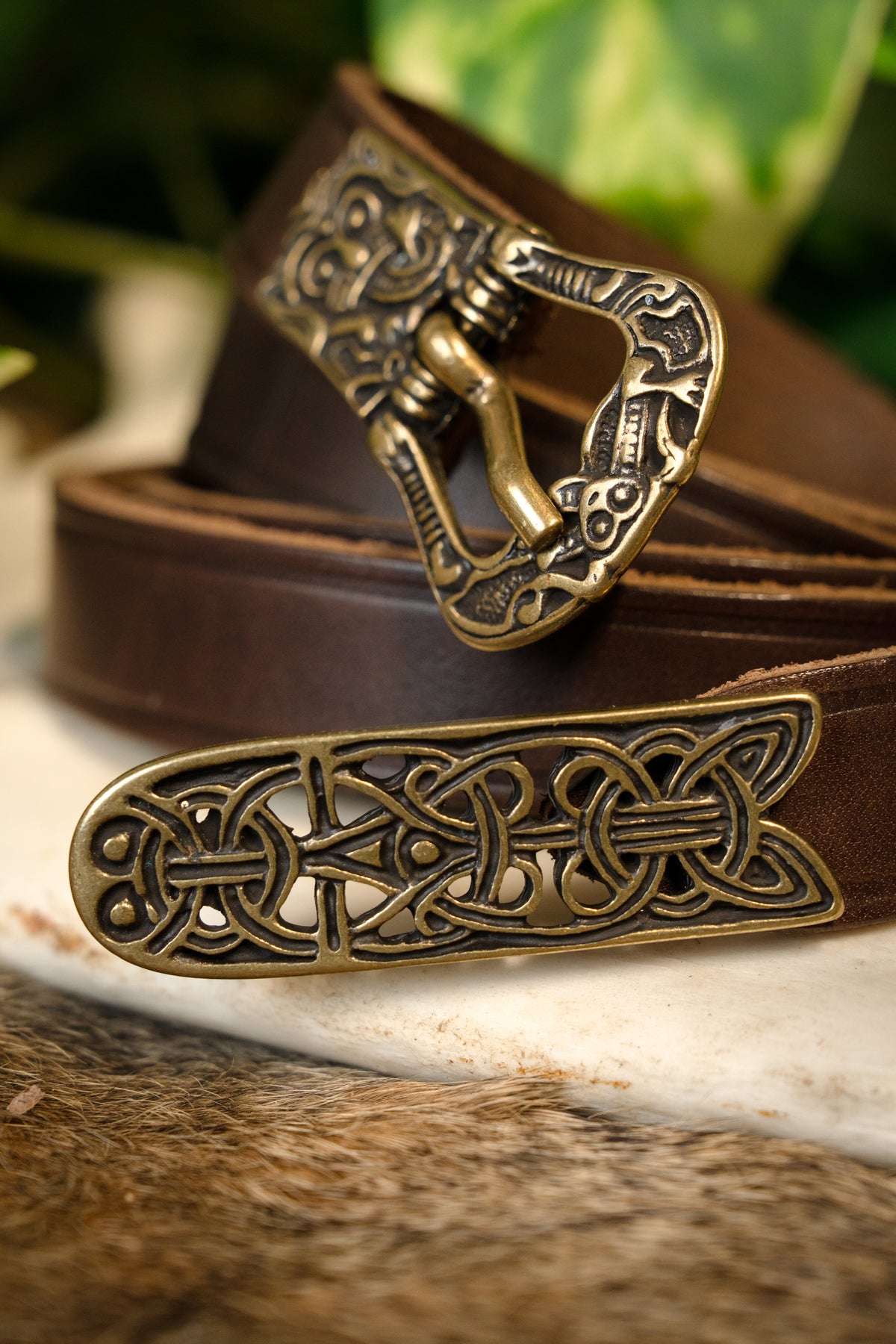 Birka Belt, brass, 165 cm, brown