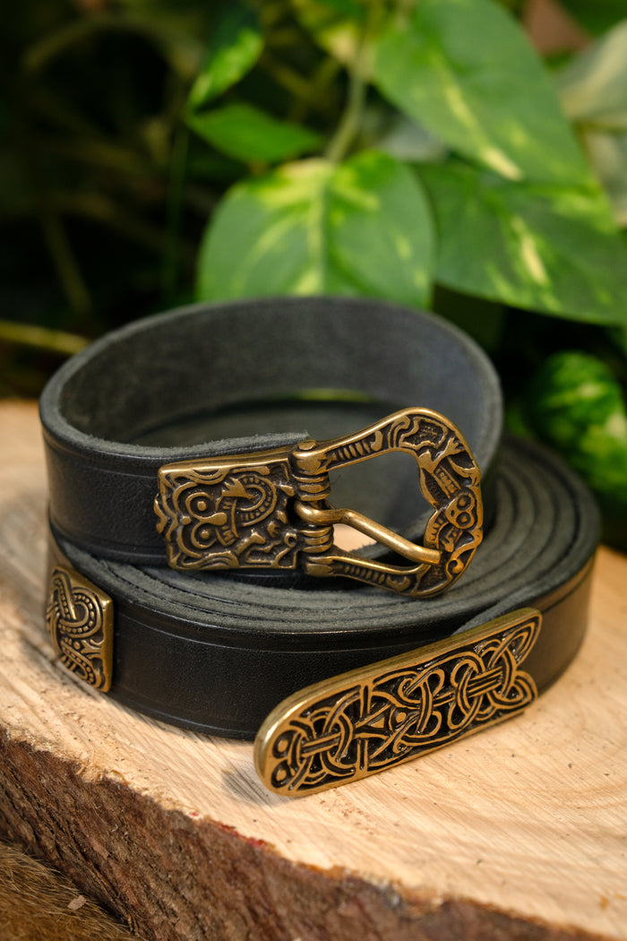 Birka belt deluxe, black, brass, 165 cm