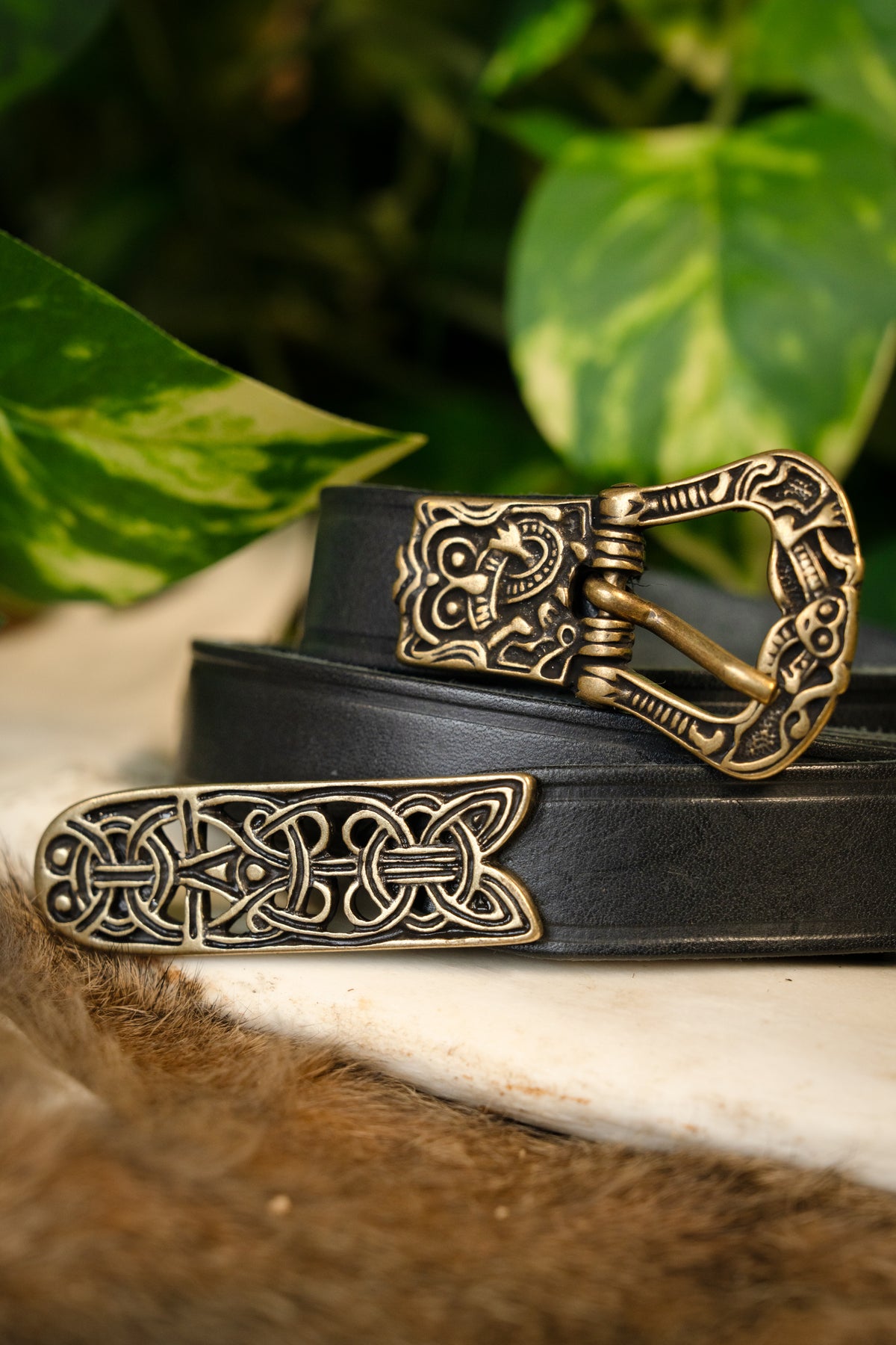 Birka belt deluxe, black, brass, 165 cm