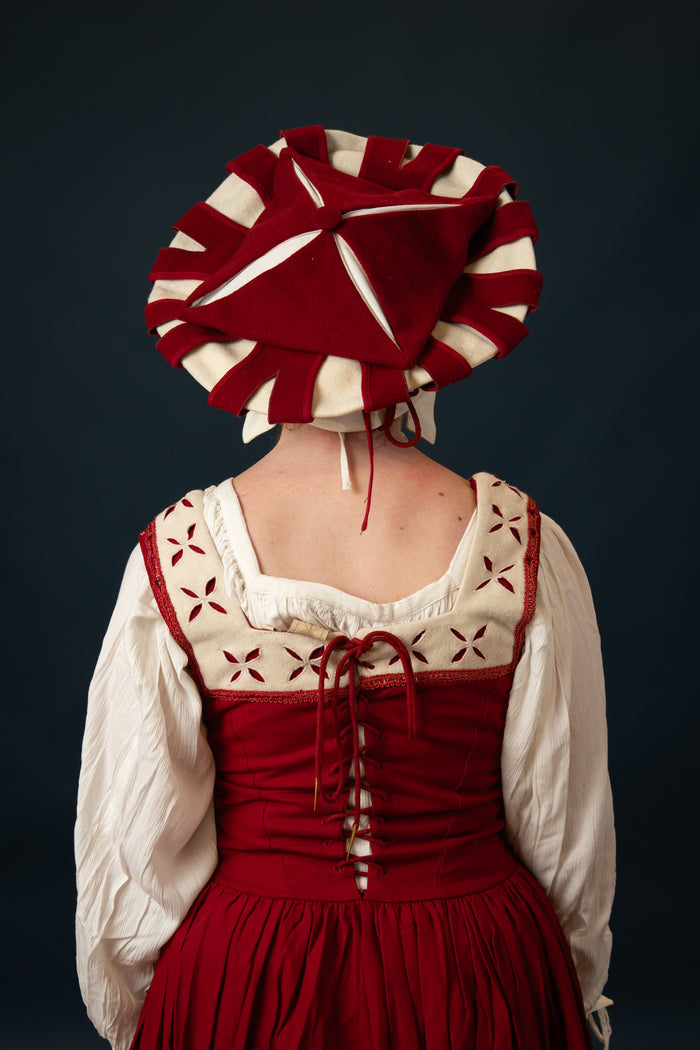 Landsknechthoed, tellerbaret, wol, rood-wit