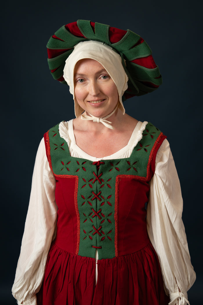 Landsknecht hat, counter beret, wool, green-red