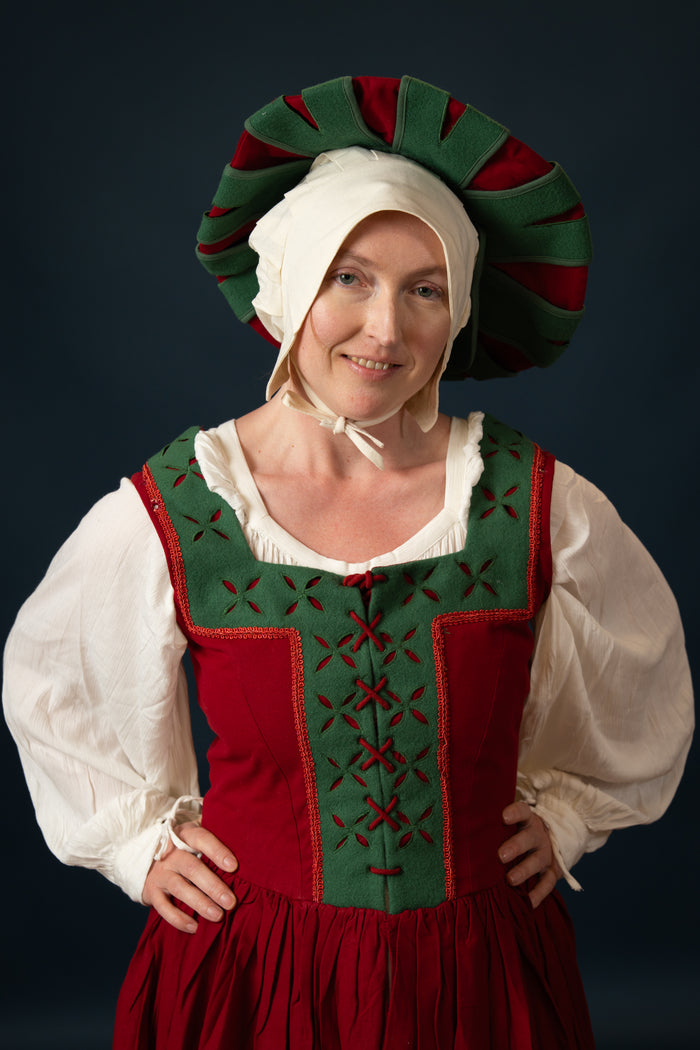 Landsknecht hat, counter beret, wool, green-red