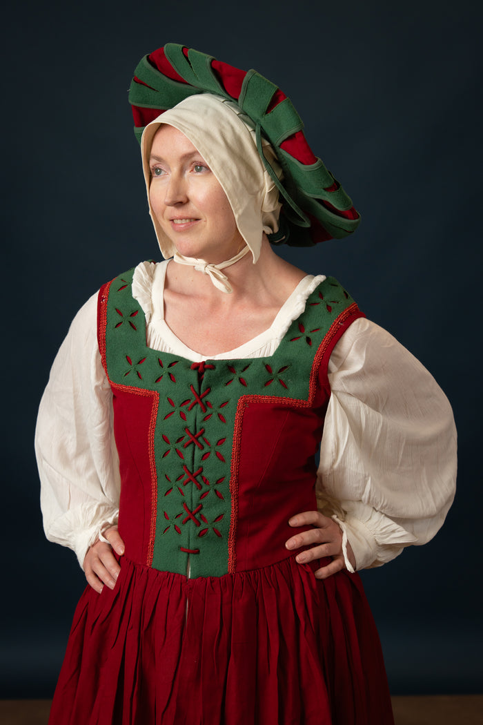 Landsknecht hat, counter beret, wool, green-red