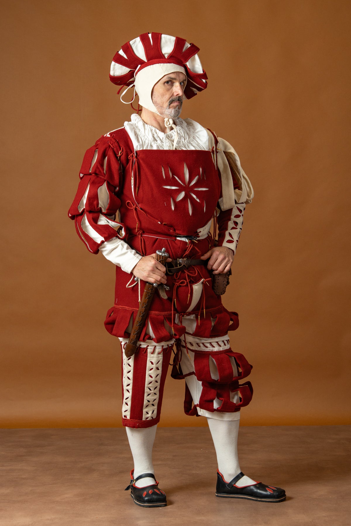 Pantaloni Lanzichenecco, misto lana, rosso e bianco
