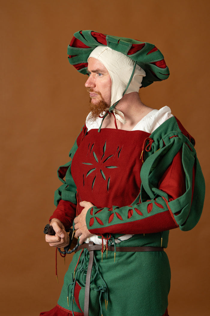 Landsknecht doublet Götz, wolmix, groen en rood