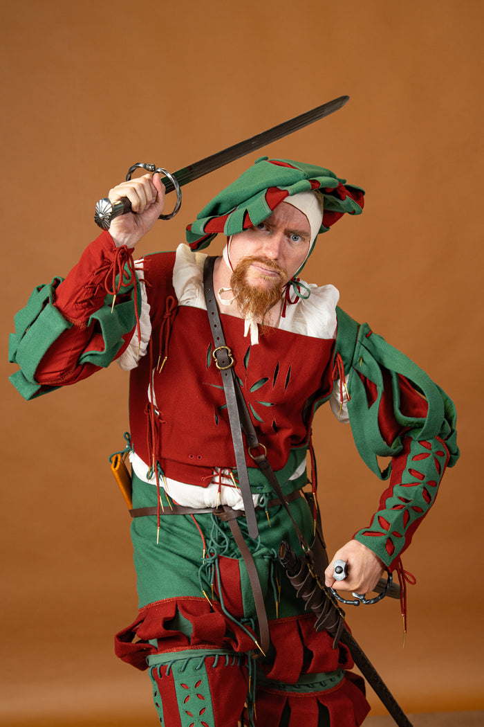 Landsknecht doublet Götz, wolmix, groen en rood
