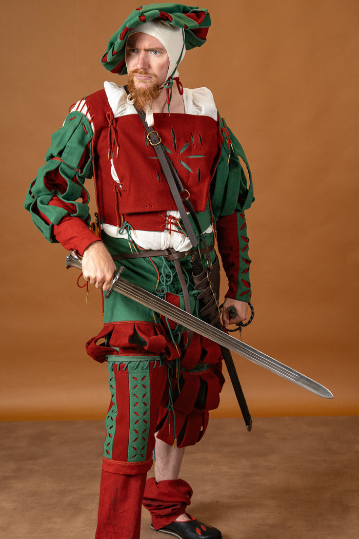 Landsknecht doublet Götz, wolmix, groen en rood