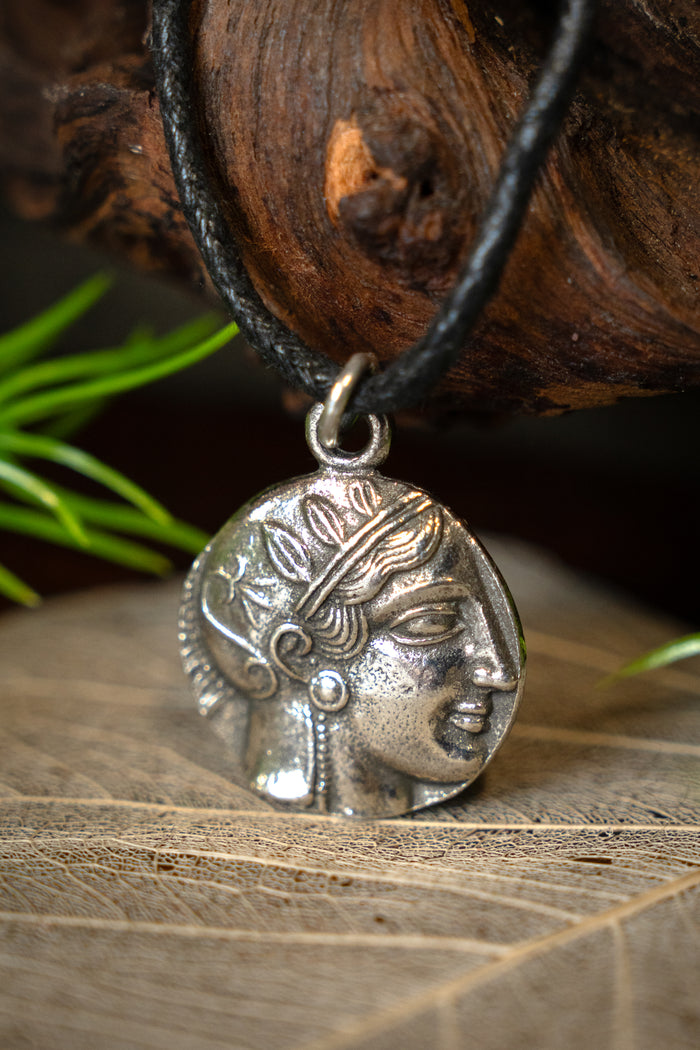 Greek coin pendant Athena, pewter