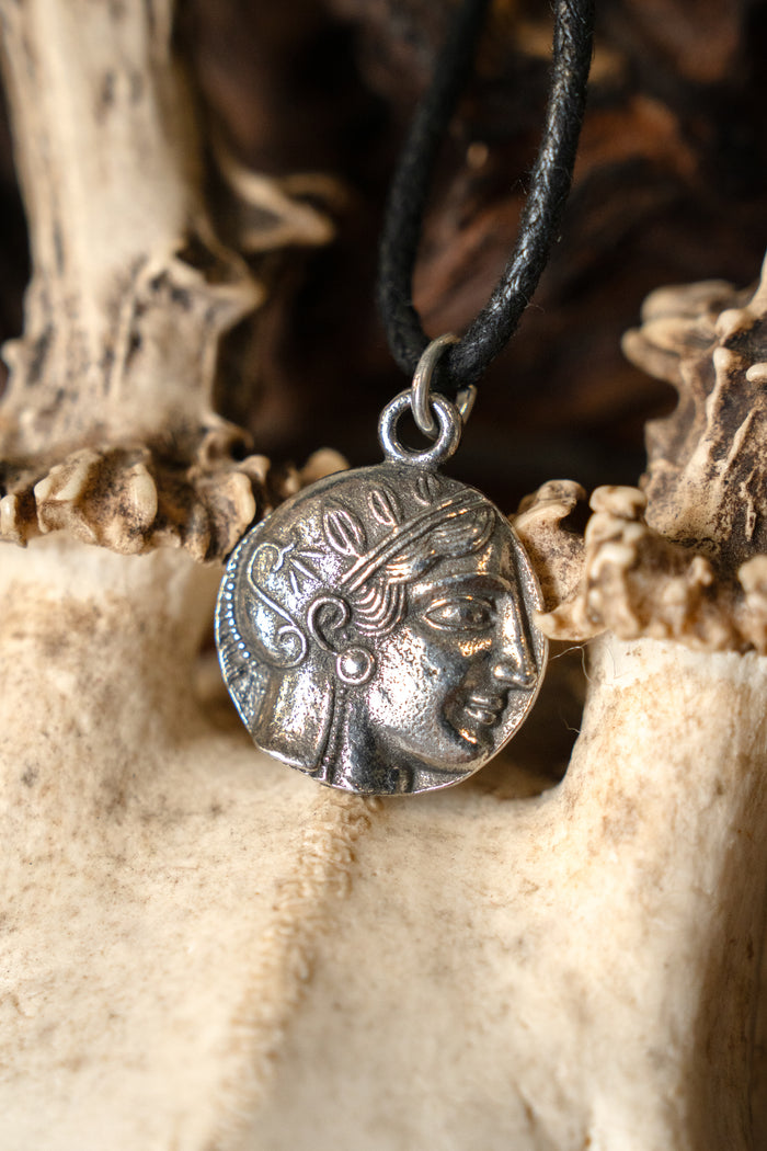 Greek coin pendant Athena, pewter