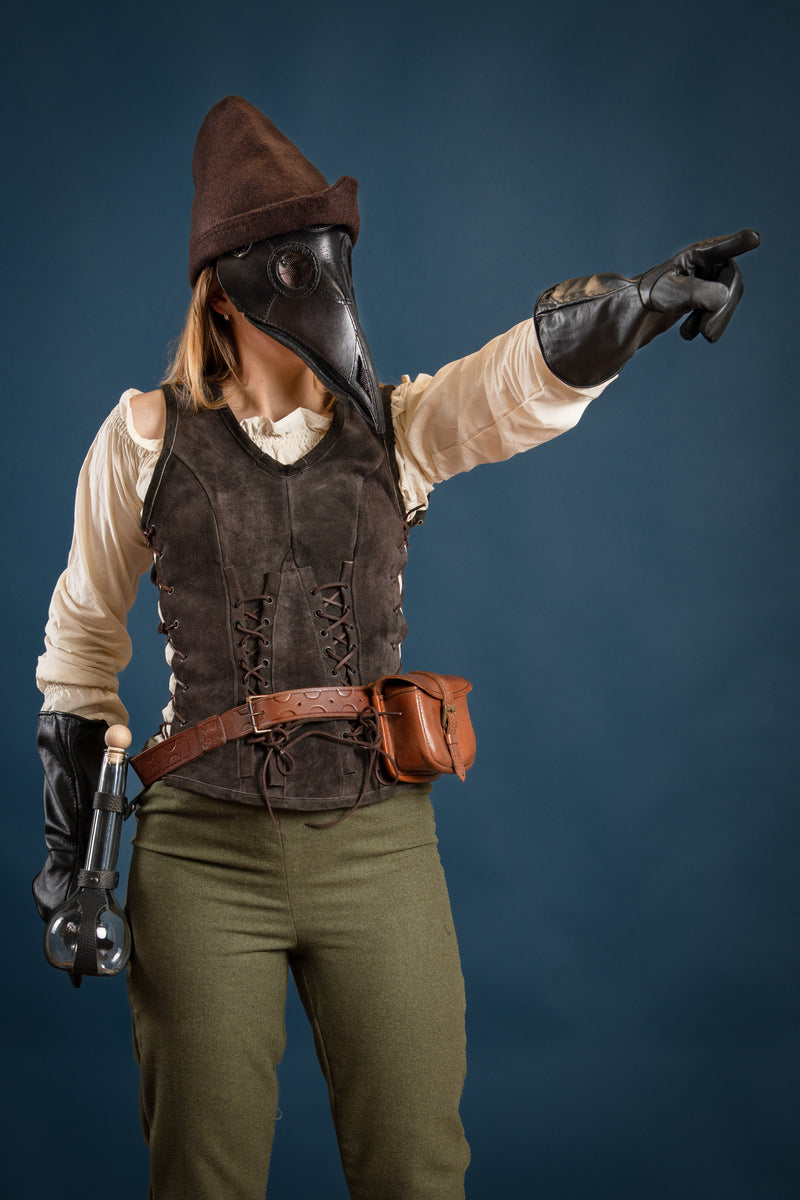 Masque de médecin de la peste en cuir, noir