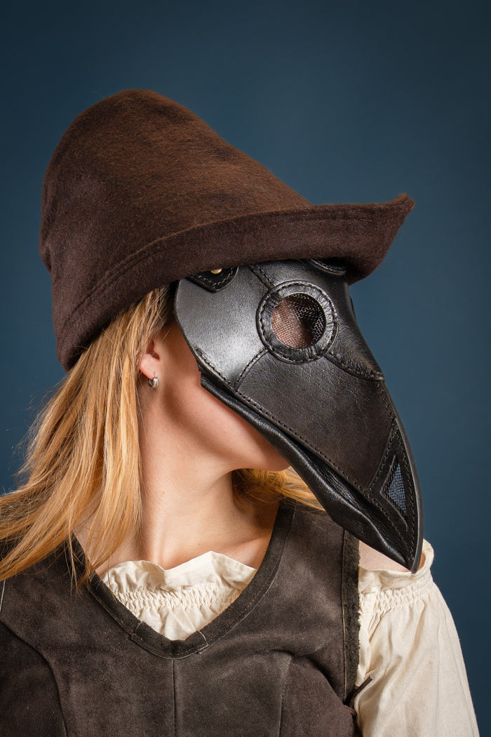 Masque de médecin de la peste en cuir, noir