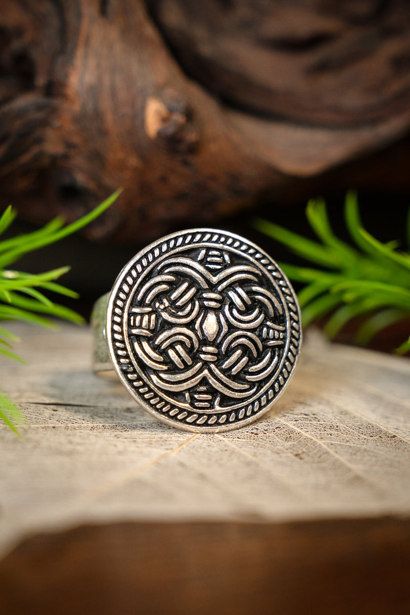 Birka Wikinger Ring im Borrestil, versilberte Bronze