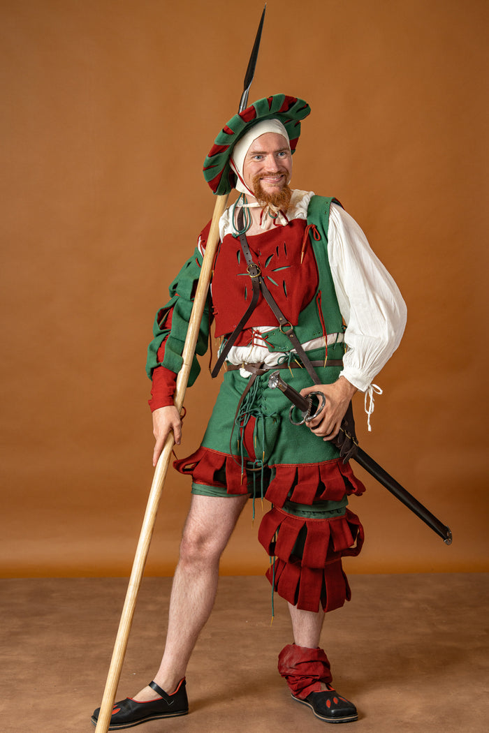 Broek Landsknecht, wolmix, groen en rood