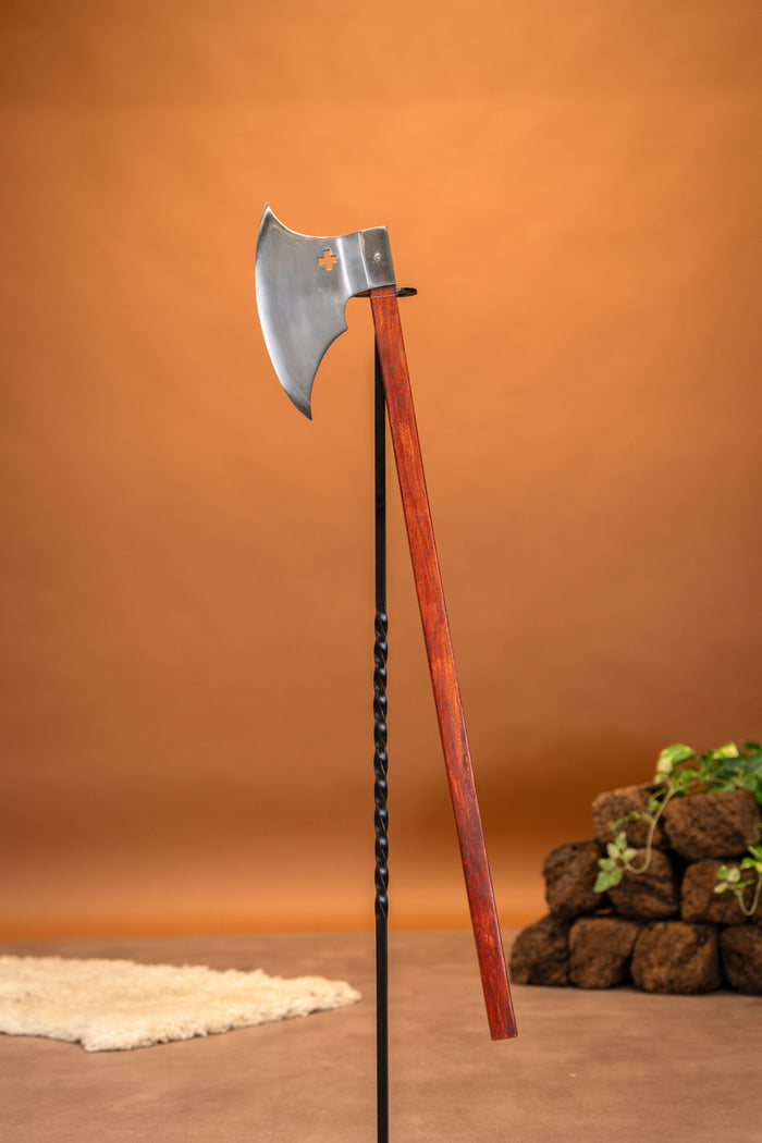 Late medieval battle axe with cross, semi-sharp