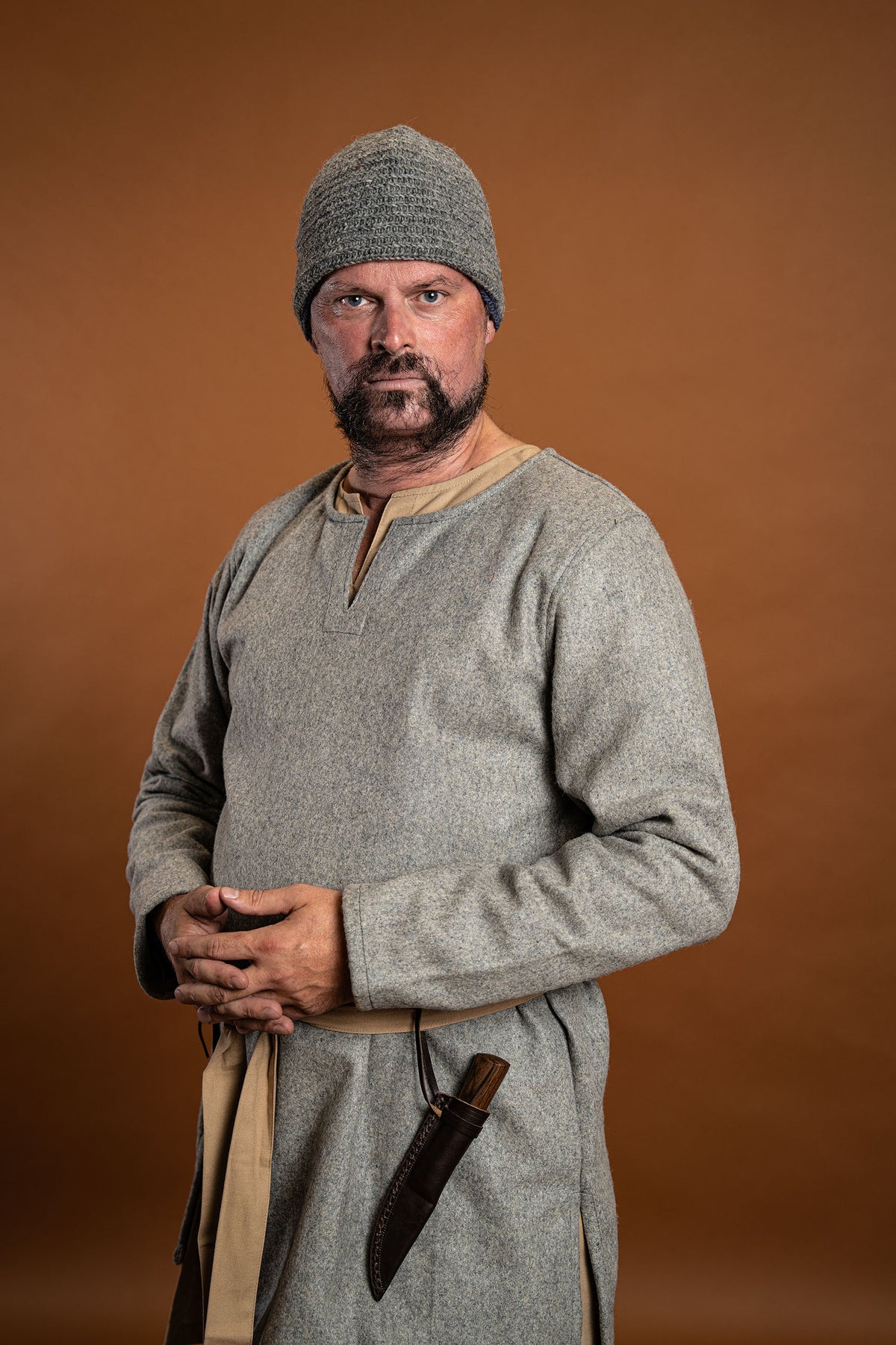 Naaldgebonden muts, 100% wol, grijs-blauw