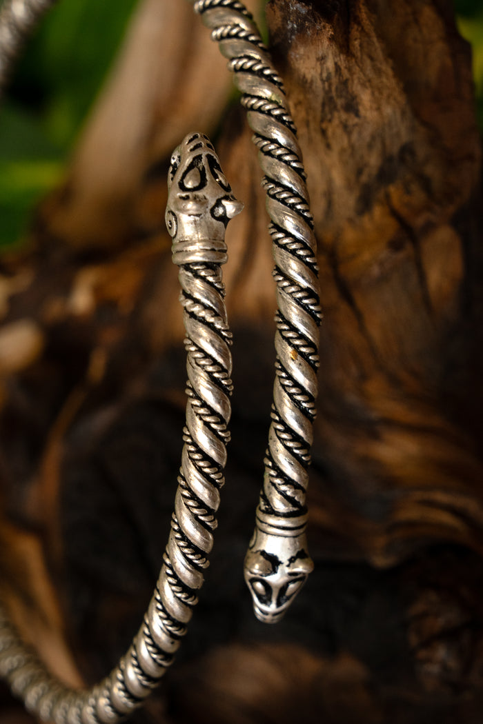 Viking upper bracelet with wolf heads, silvered bronze