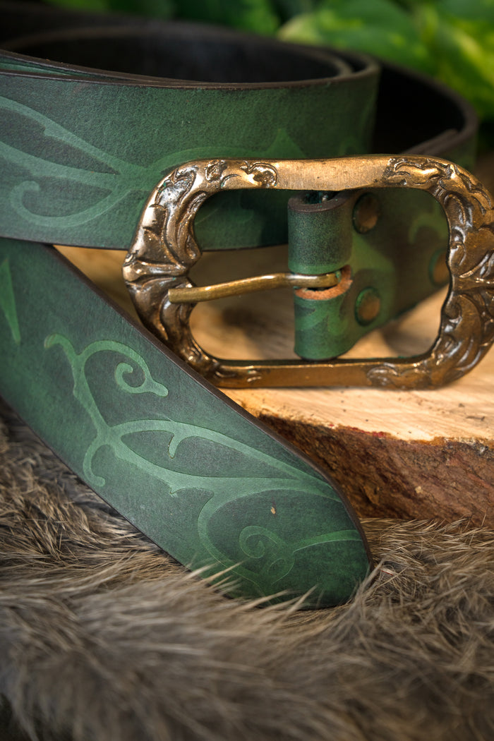 Cinturón de cuero Aranel, 130 cm, verde