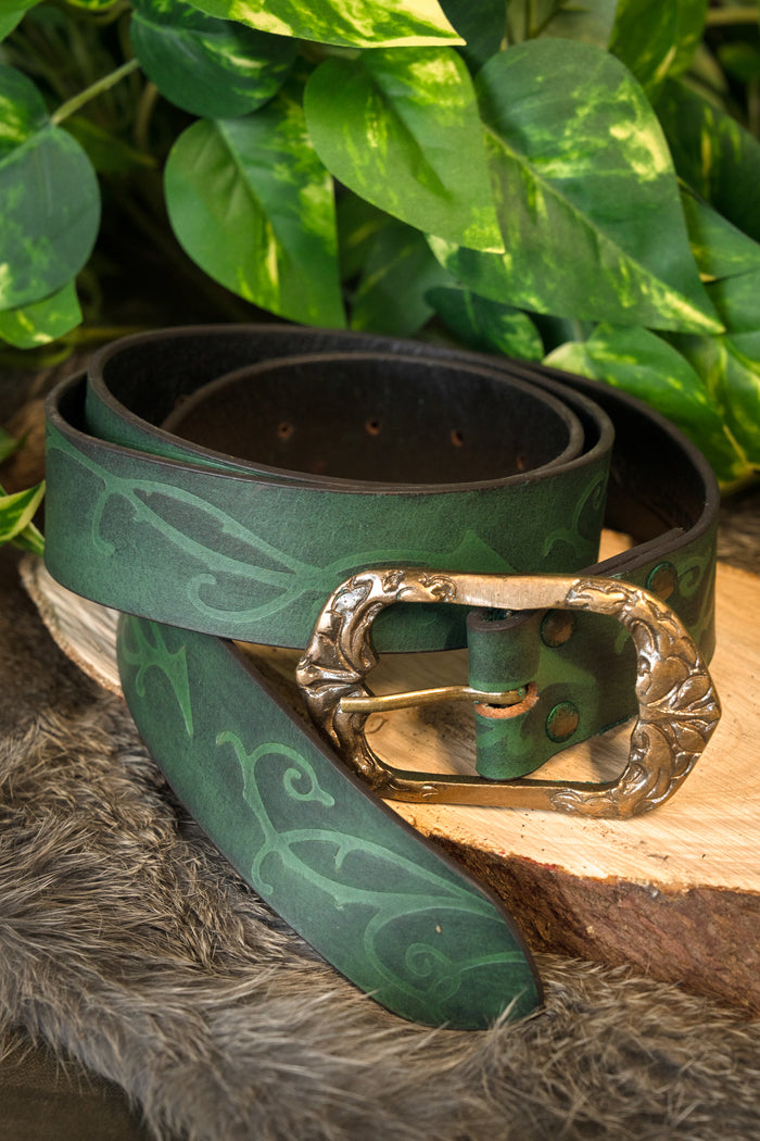 Leren riem Aranel, groen, 130 cm