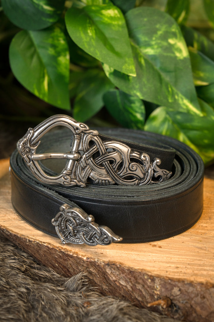 Ceinture viking Ringerike deluxe, noire, argentée, 165 cm