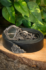Cinto viking Ringerike deluxe, preto, prateado, 165 cm