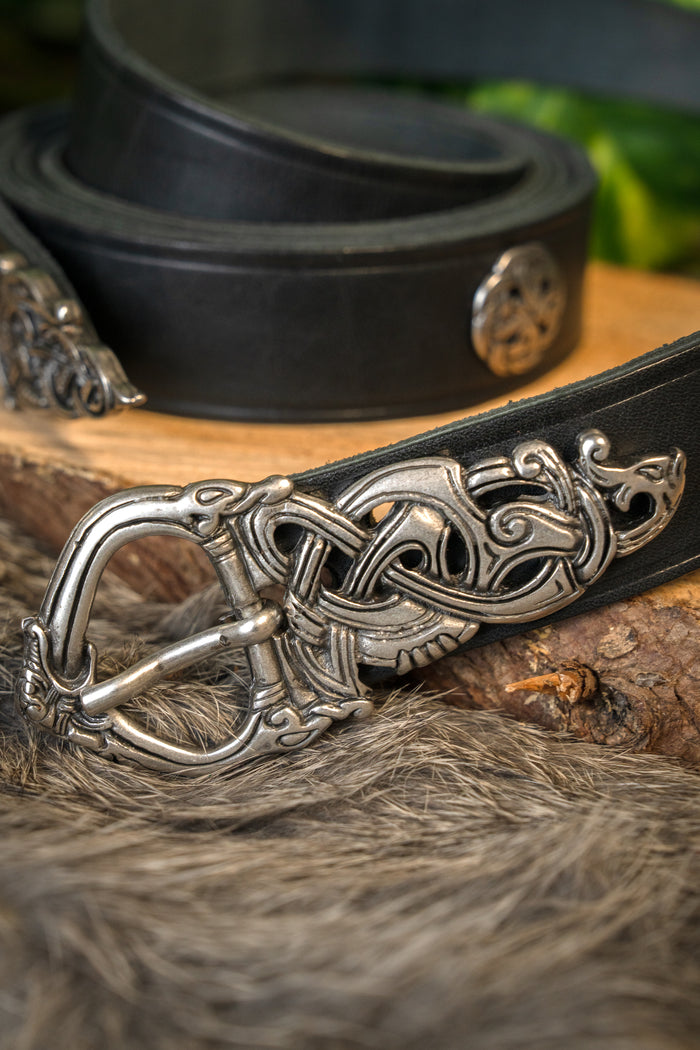 Ringerike vikingebælte deluxe, sort, forsølvet, 165 cm
