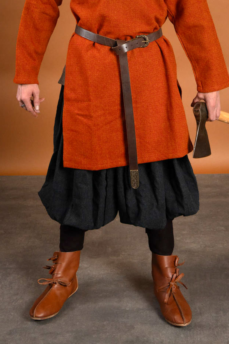 Rusvik vikingabyxor Borys, fiskbensmönster, svart grå, ullmix