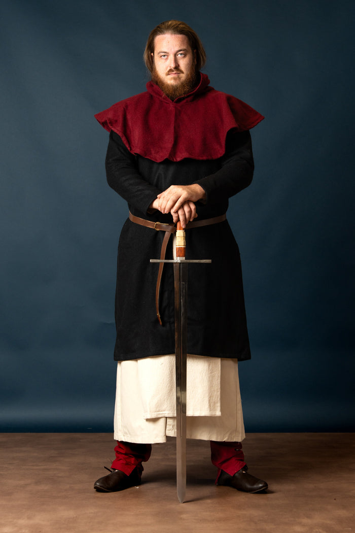 Túnica medieval Everard, negra, mezcla de lana