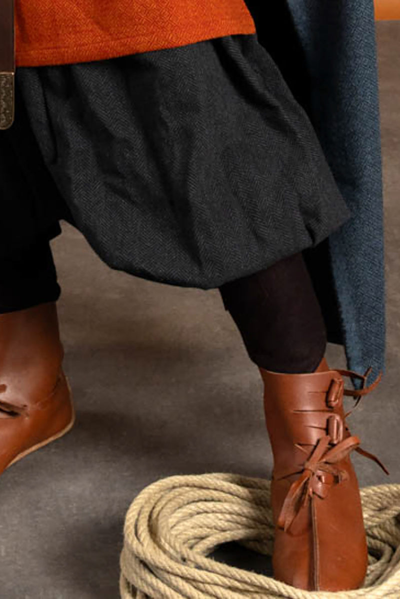 Rusvik vikingabyxor Borys, fiskbensmönster, svart grå, ullmix