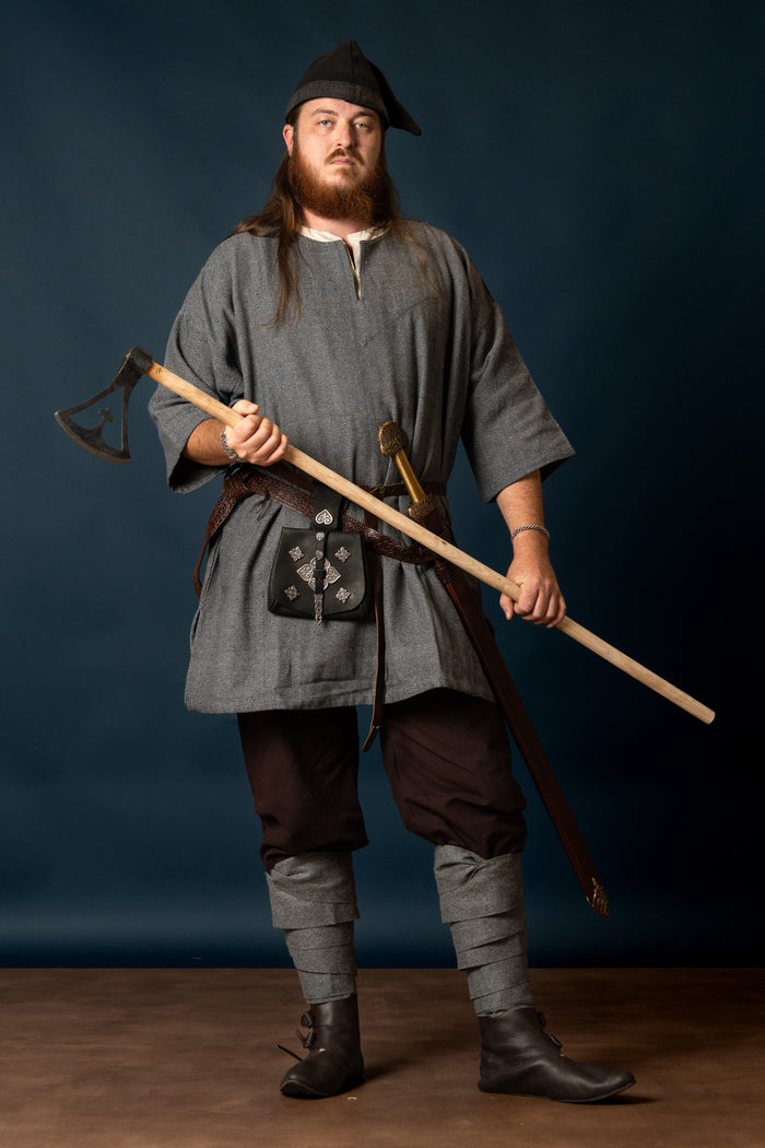 Viking tuniek Arvis, vissegraatmotief, Storm grijs