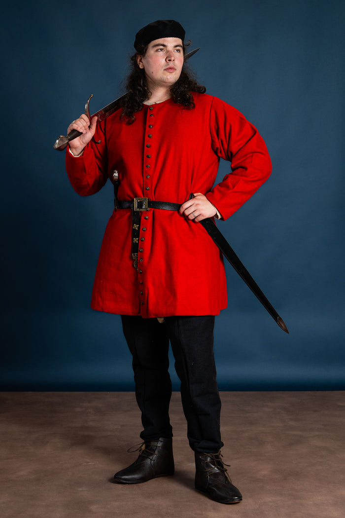 Senmedeltida houppelande, röd, ull