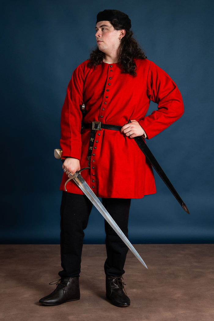 Senmedeltida houppelande, röd, ull