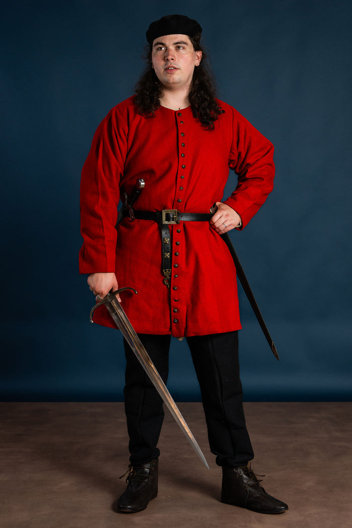 Senmedeltida houppelande, röd, ull