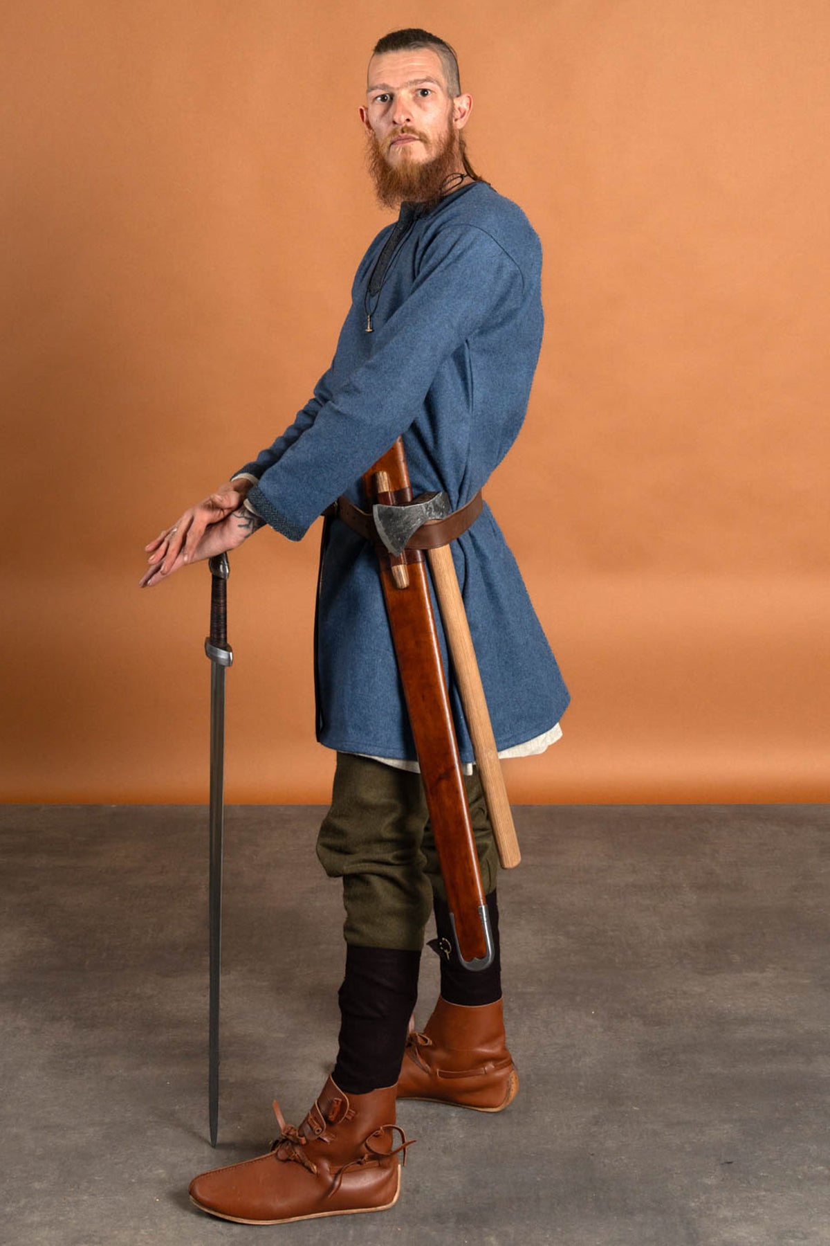 Vikingetunika Guthrum, uld, blå