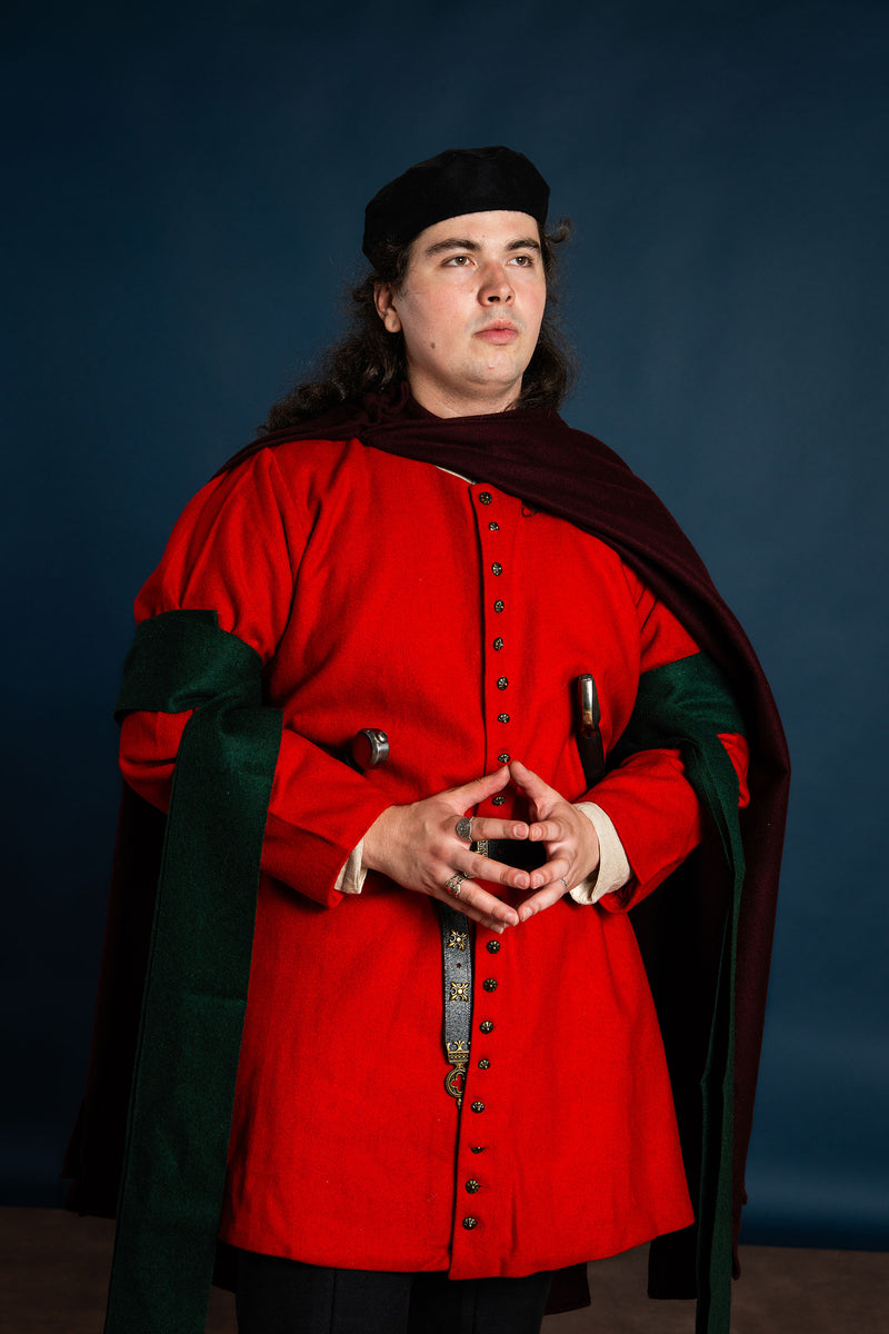 Houppelande tardomedieval, rojo, lana