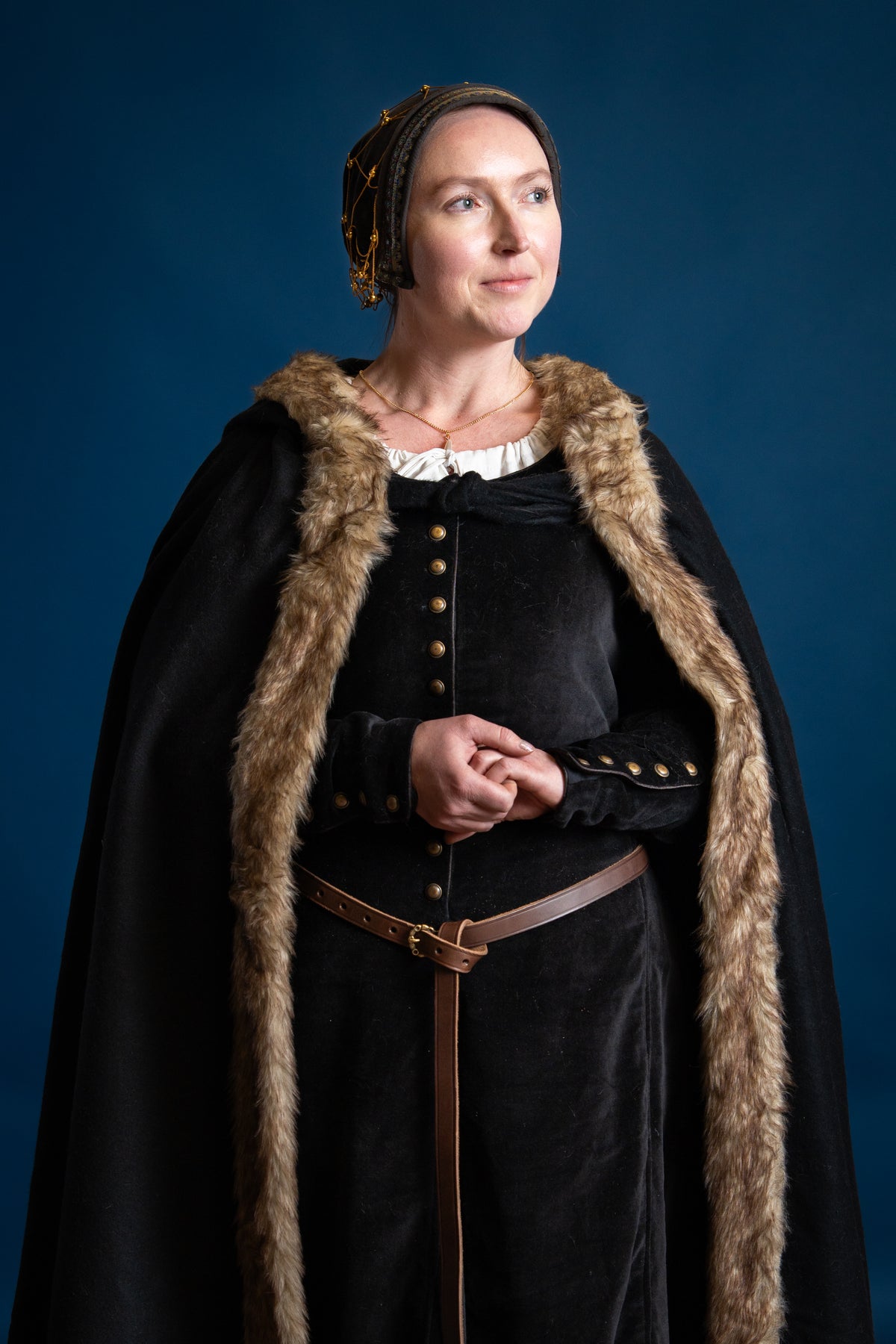 Viking cloak Fjell, black, wool mix