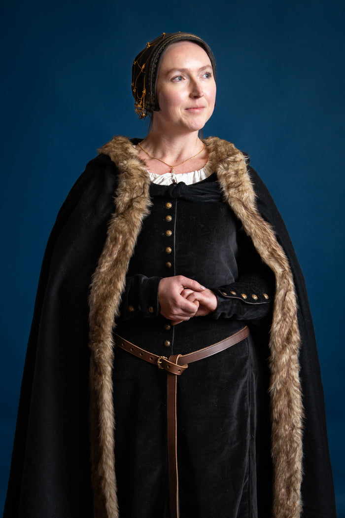 Viking cloak Fjell, black, wool mix