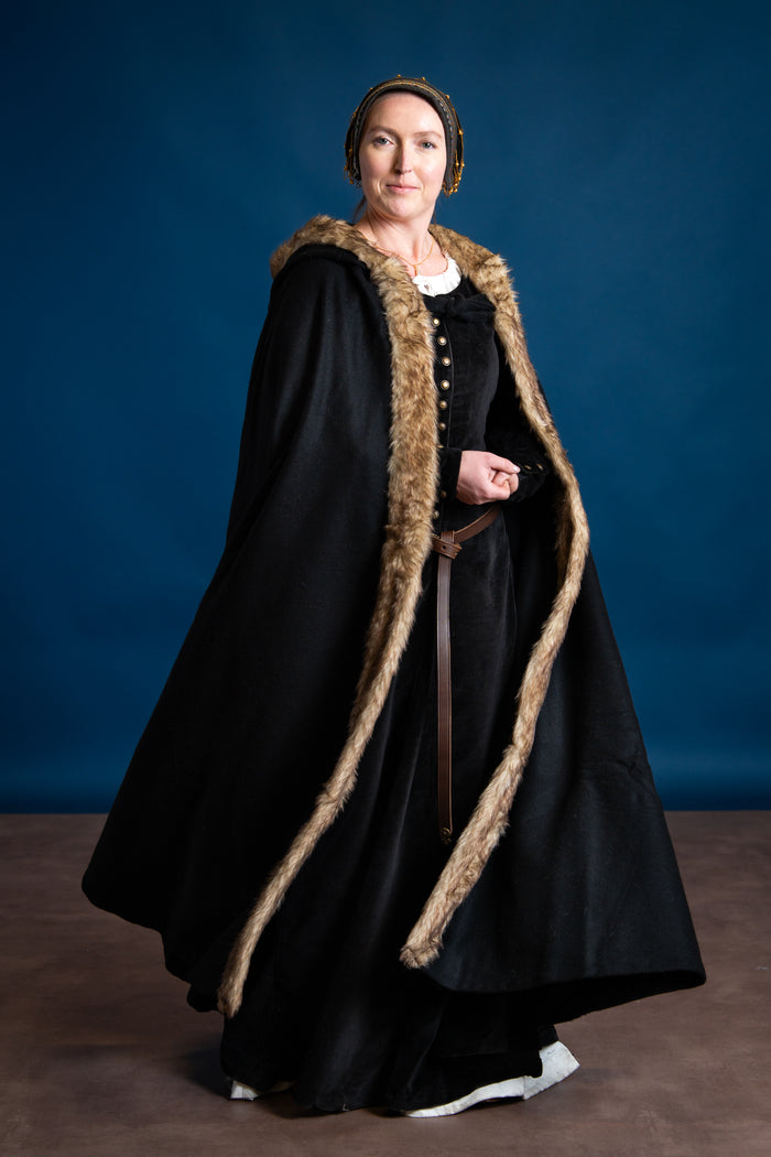 Viking cloak Fjell, black, wool mix