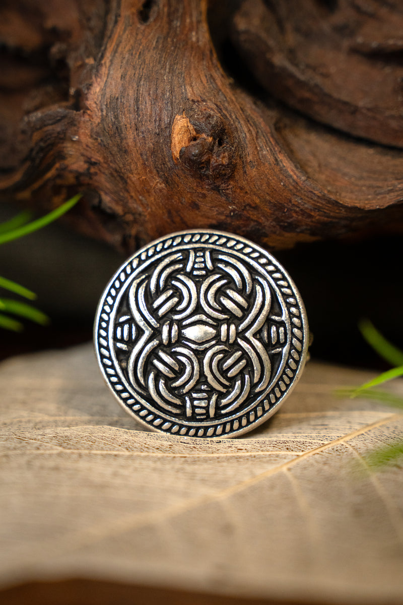 Birka disc fibula Borre style, silvered bronze