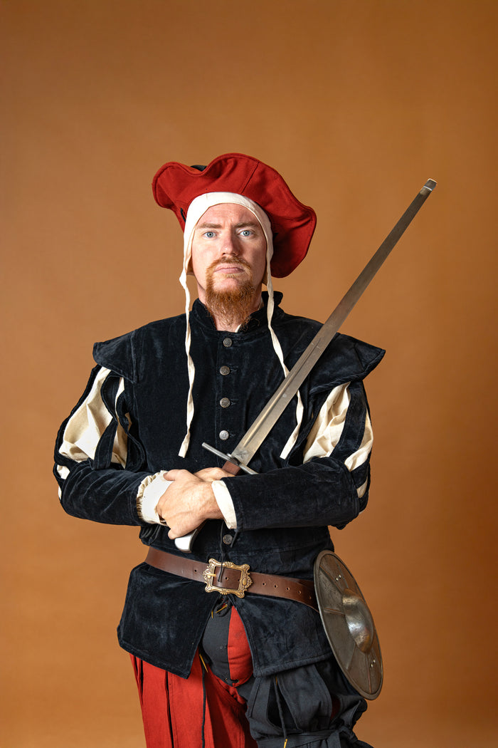 Landsknecht baret Daniel, rood-zwart