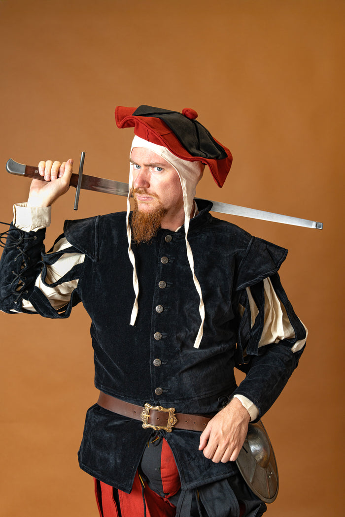 Landsknecht baret Daniel, rood-zwart