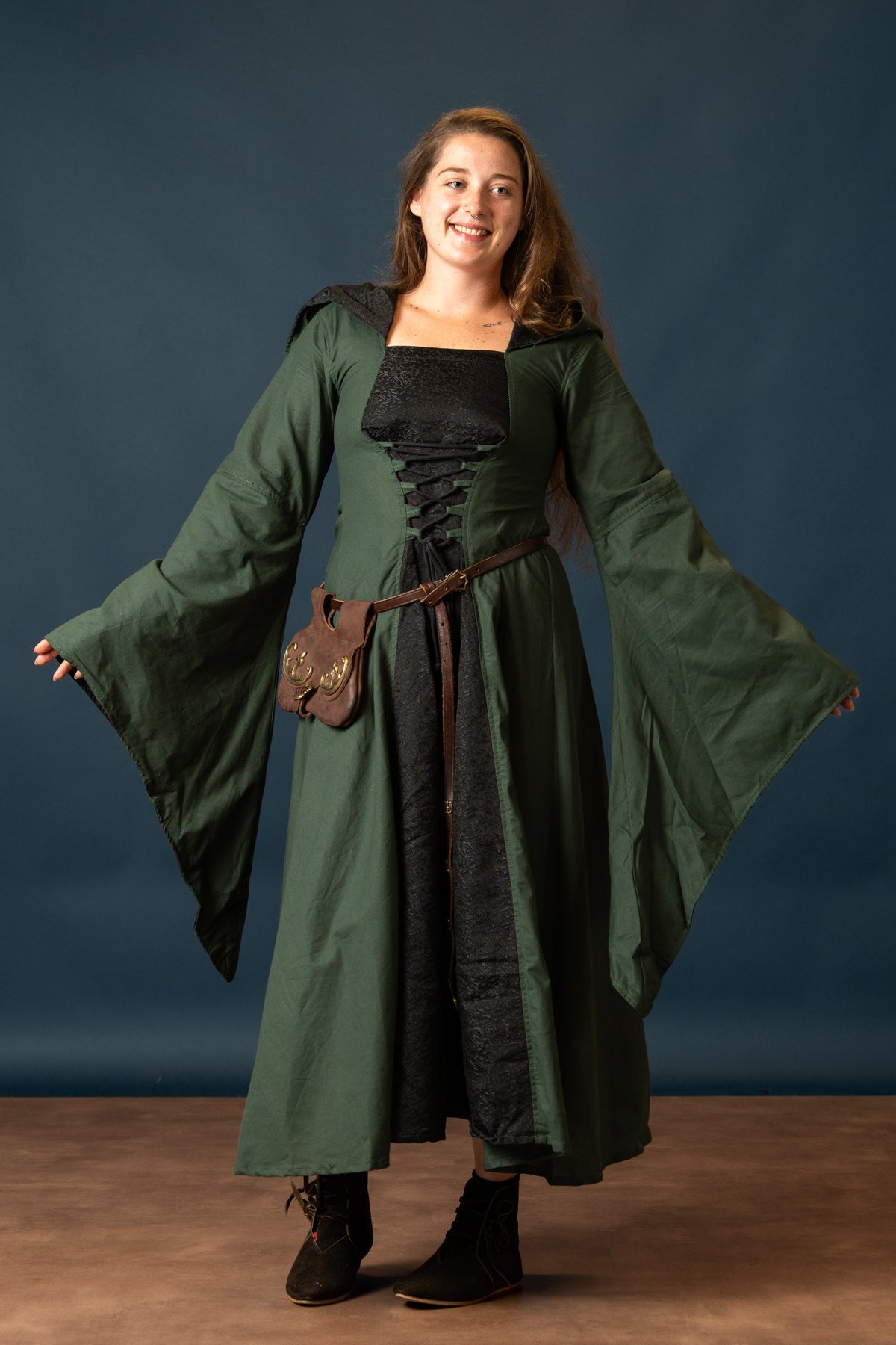 Robe médiévale Ophelia, vert-noir