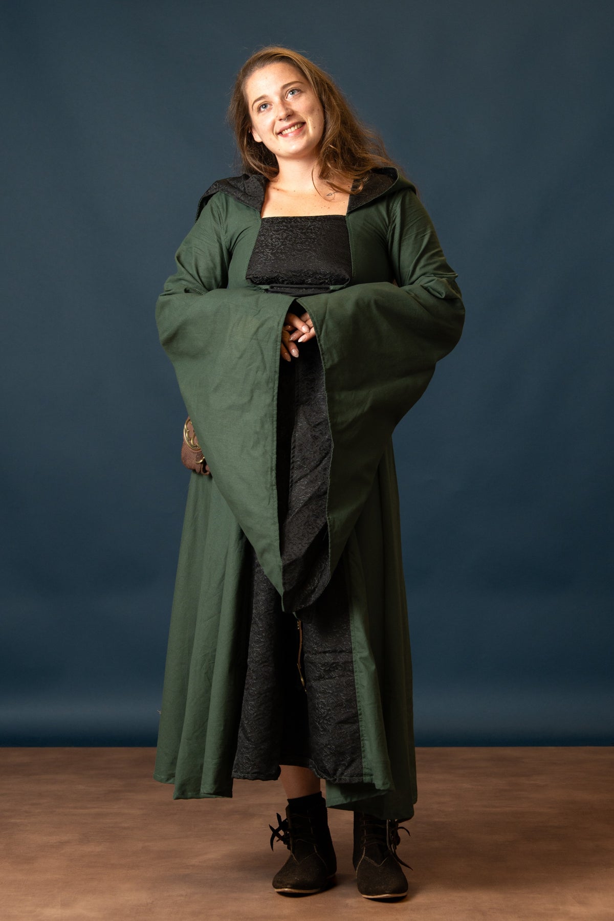 Robe médiévale Ophelia, vert-noir