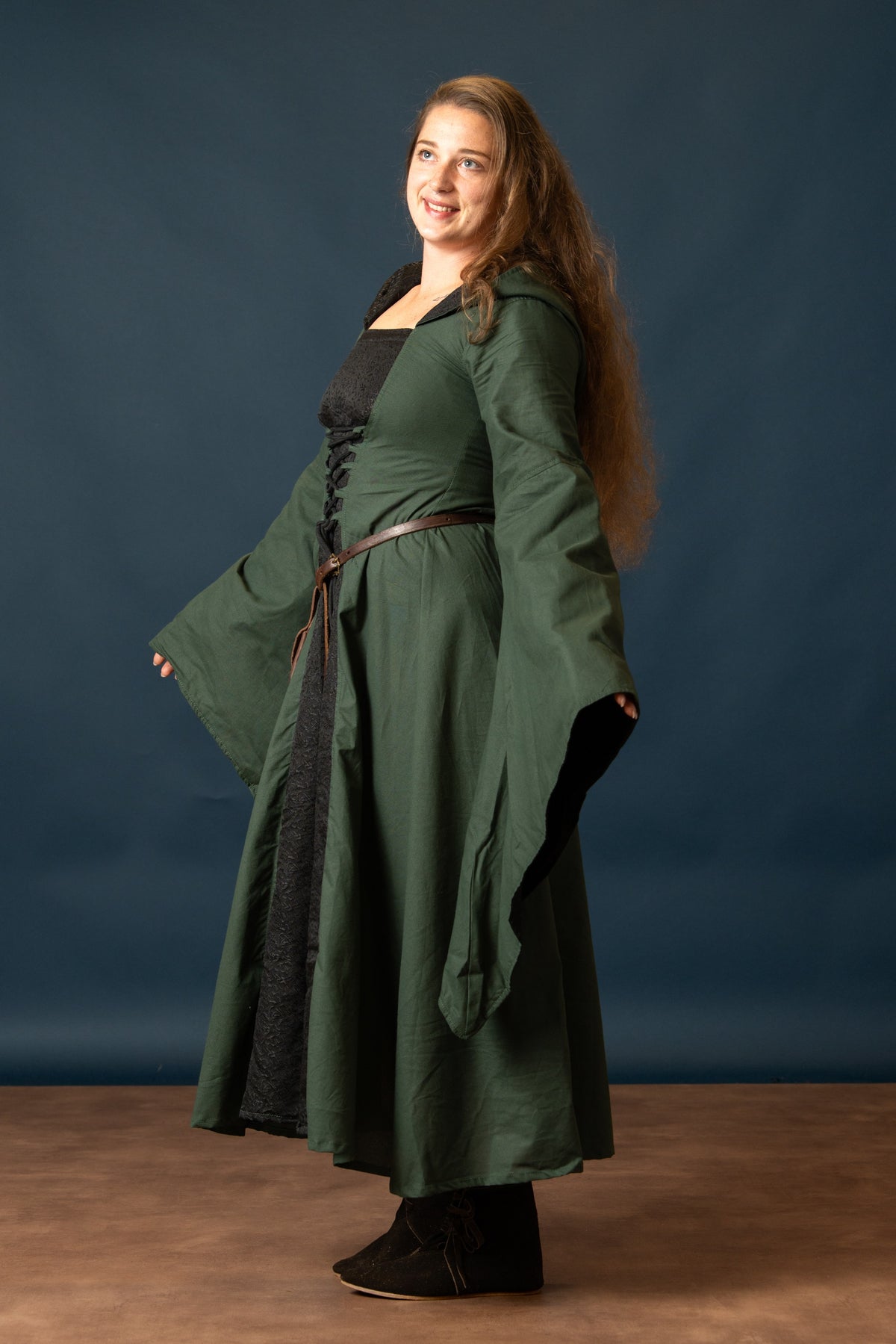 Robe médiévale Ophelia, vert-noir