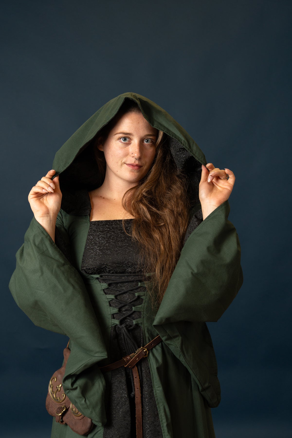 Robe médiévale Ophelia, vert-noir