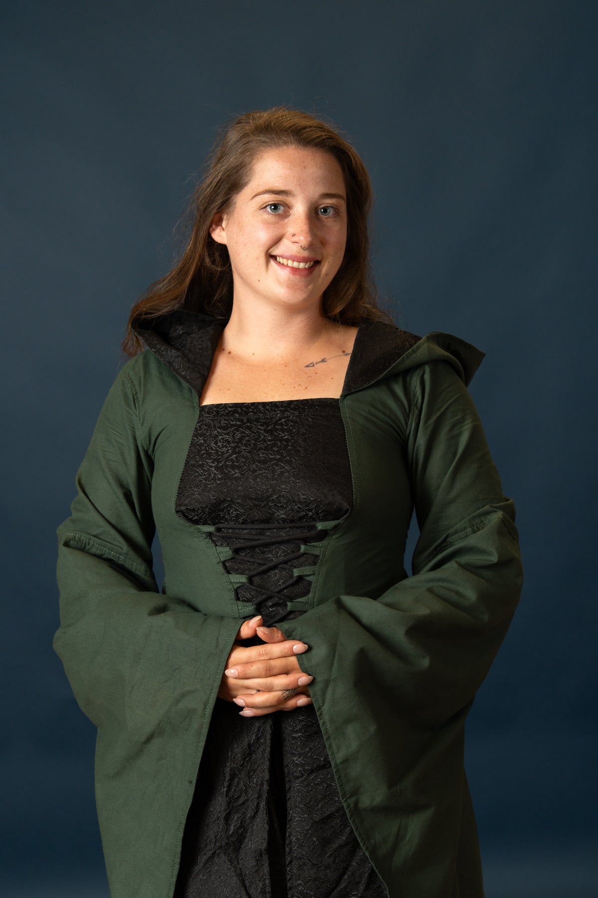 Robe médiévale Ophelia, vert-noir