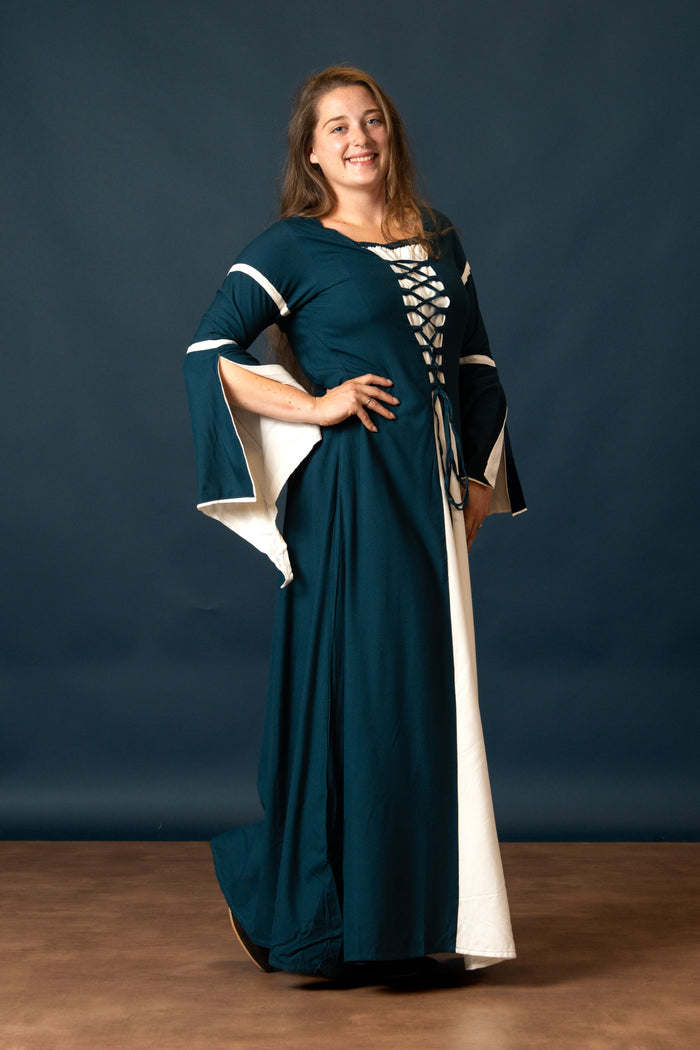 Rochie Eleanora verde-alb