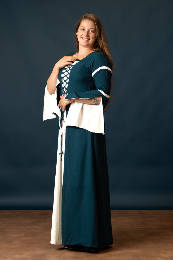 Rochie Eleanora verde-alb